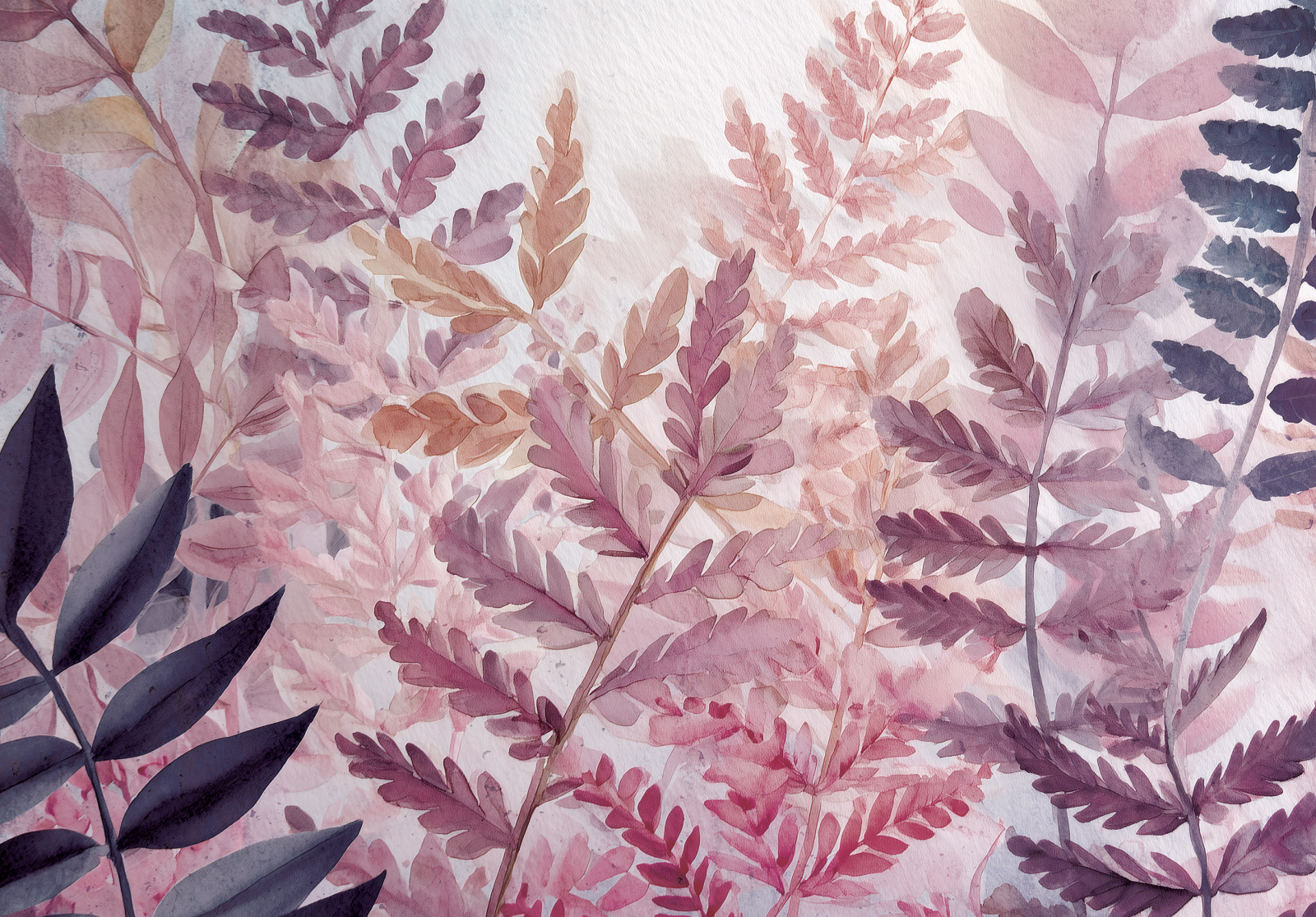 Фототапет Акварелни листа в розово и лилаво